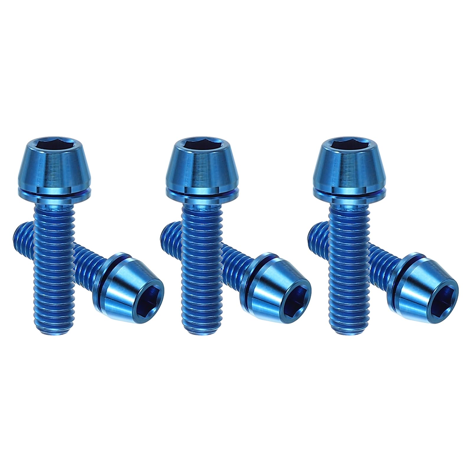 PATIKIL M5x18mm Titanium Bicycle Stem Bolt, 6 Pack Hex Tapered Head Bolt Mountain Bike Screw Replacement with Washer for Bicycle Stem Parts, Blue