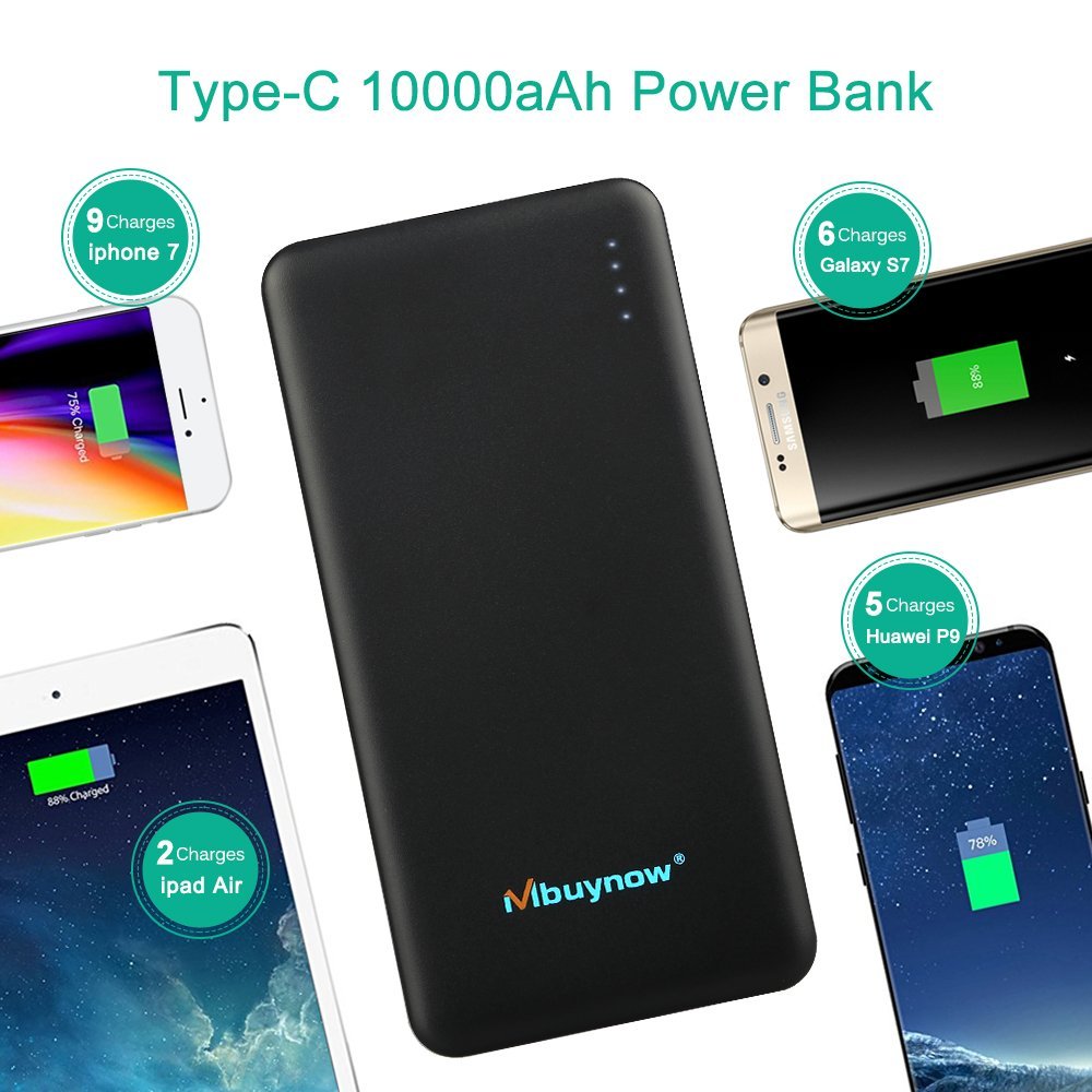 10000 mAh Batería Externa Power Bank QC 3.0 Carga Rápida, Mbuynow (Doble Puerto, Total 5V/3.5A) Cargador portátil, Extra compacto, para iPhone , iPad, Samsung Galaxy,Huawei,Android , Teléfonos móviles, Tablet y Más