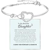 BTZY To My Daughter Forever Connected Bracelet,Infinity Love Cuff You Are Always In Mine Heart Cubic Zirconia Bracelet from Mom, Adjustable Inspirational Gift Jewelry for Daughter