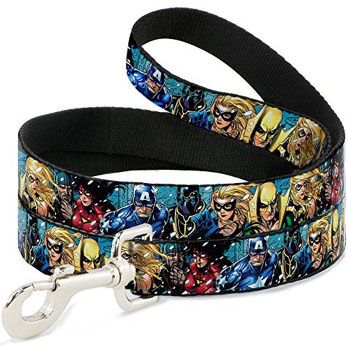 Buckle-Down Pet Leash - New Avengers Group Snow Storm Pose - 4 Feet Long - 1.5"…