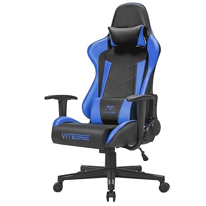 Vitesse Gaming Computer Desk Chair Ergonomic Office Adjustable Height High Back Cool Pc Chair Swivel With Headrest And Lumbar Support Blue