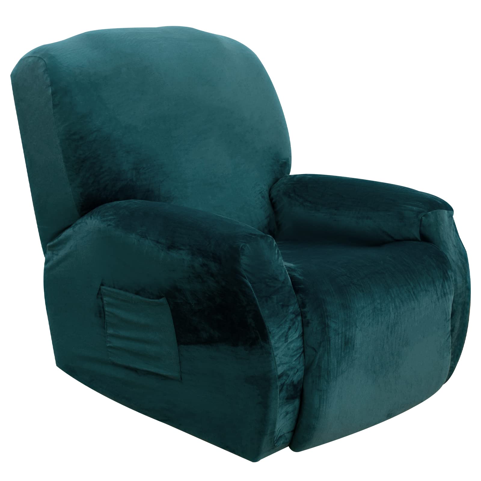 Recliner Chair Cover 1 Seater - Super Soft Thick Velvet Stretch Recliner Couch Covers Sofa Chair Slipcover with Side Pocket for Recliner Sofa Chair Furniture Protector(4 Pieces for 1 Seater)