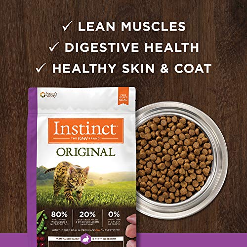 INSTINCT ORIGINAL DRY CAT FOOD, RAW COATED KIBBLE, HIGH PROTEIN, GRAIN FREE RECIPE – REAL RABBIT, 4.5 LB. BAG