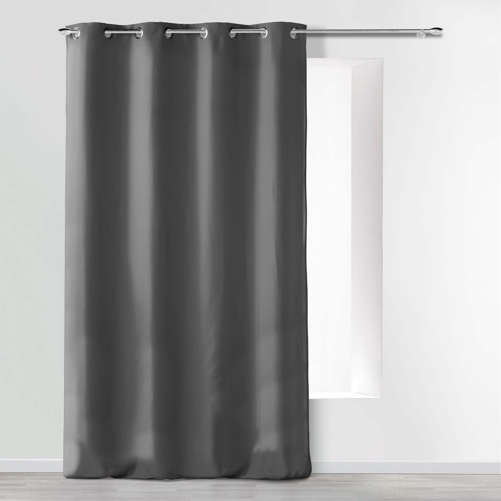 Douceur d'Intérieur Absolu Microfibre Curtain with Eyelets, Plain, Polyester, polyester, anthracite, 280 x 140 cm