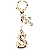 RSPPONAU Bubble Initial Keychain with Cross - Gold Letter Bag Charms for Women, Cute Purse Charms & Handbag Accessories