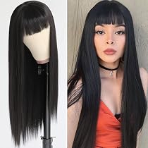Amazon.com: QD-Tizer Pelucas de cabello sintético de color negro ...