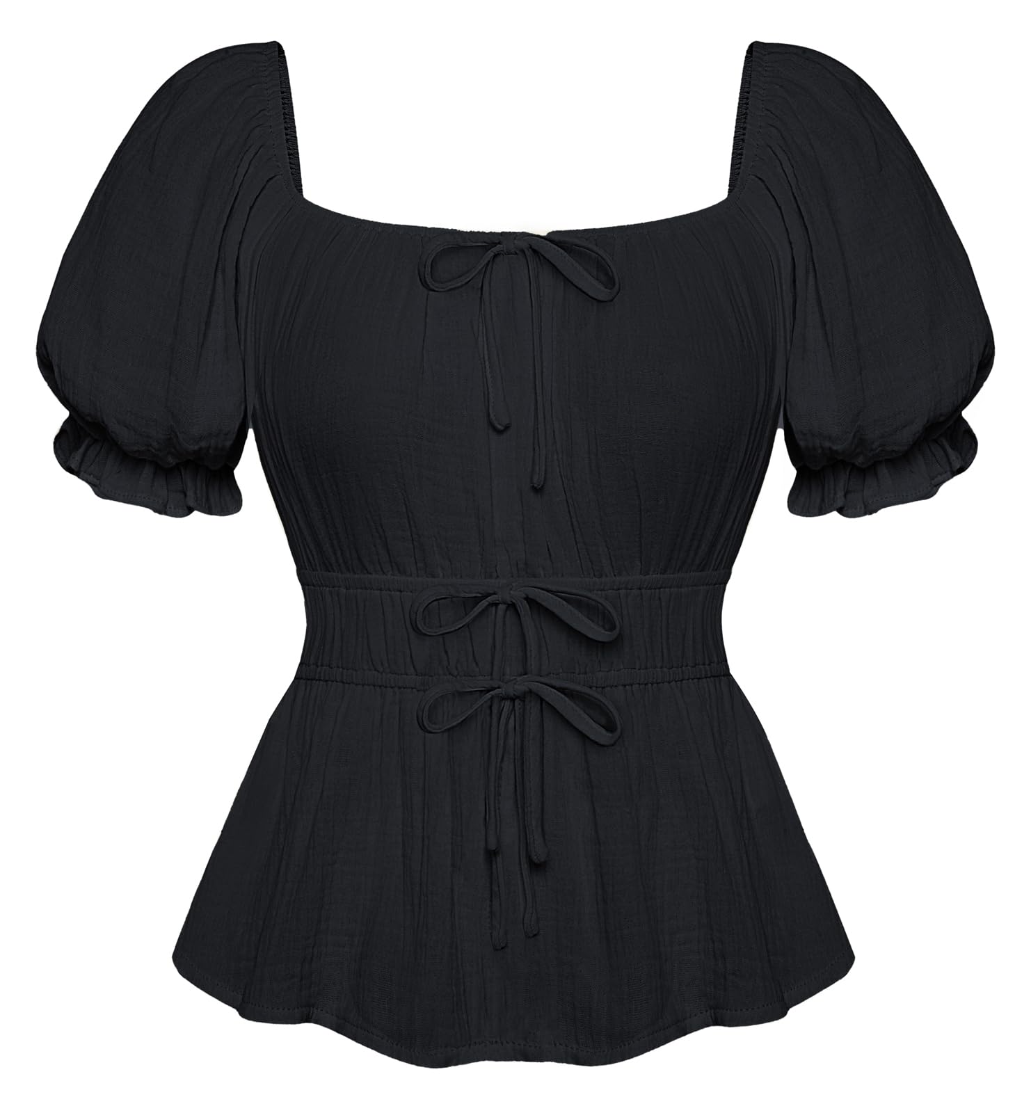 SCARLET DARKNESS Womens Summer Tops for Women UK Short Puff Sleeve Cottagecore Fairy Tops Medieval Costume Black M