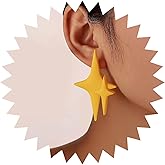 Erimberate Bohemian Enamel Star Earrings Yellow Star Stud Earrings Large Yellow Acrylic Star Earrings Exaggerated Double Enamel Star Earrings Jewelry for Women Gifts