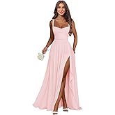 Dvdci Bridesmaid Dresses Long Chiffon Ruffle Slit Pleated Evening Dresses for Women
