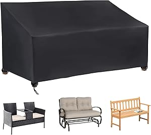 Patio Bench Cover Waterproof Patio Loveseat Cover Outdoor Patio Sofa Cover 2 Seater Patio Furniture Covers Weather Resistant with Windproof Strap for Loveseats Black
