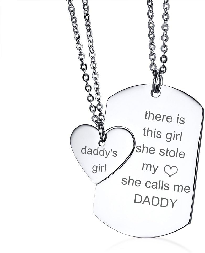 2Pcs Stainless Steel Lovely Heart Dog Tag Matching Pendant Necklace for Mom Daughter Jewellery Sets