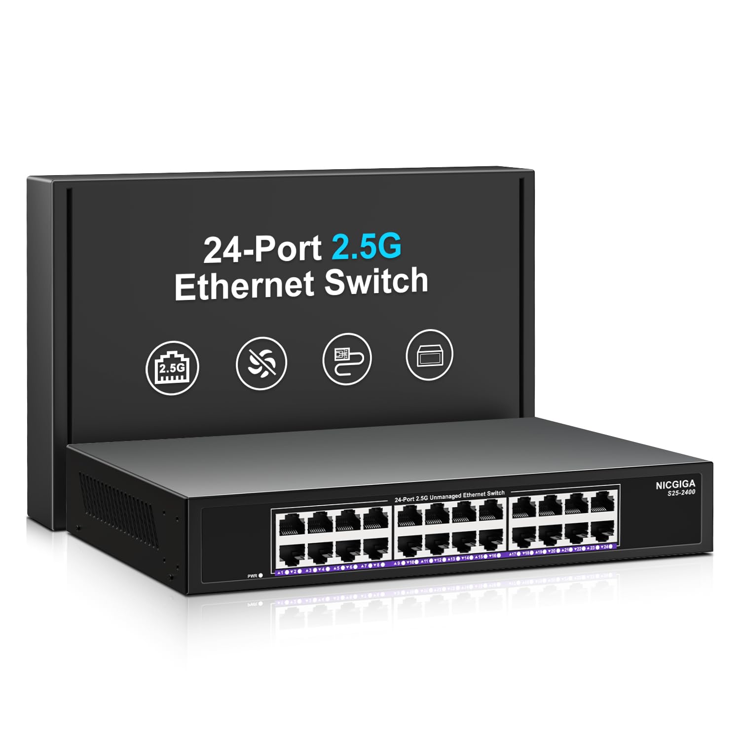 Photo 1 of 24 Port 2.5Gb Ethernet Switch Unmanaged, NICGIGA 24 Port 2.5G Network Switch, Plug & Play, Desktop or 19-inch Rack Mount, Fanless Metal Design.