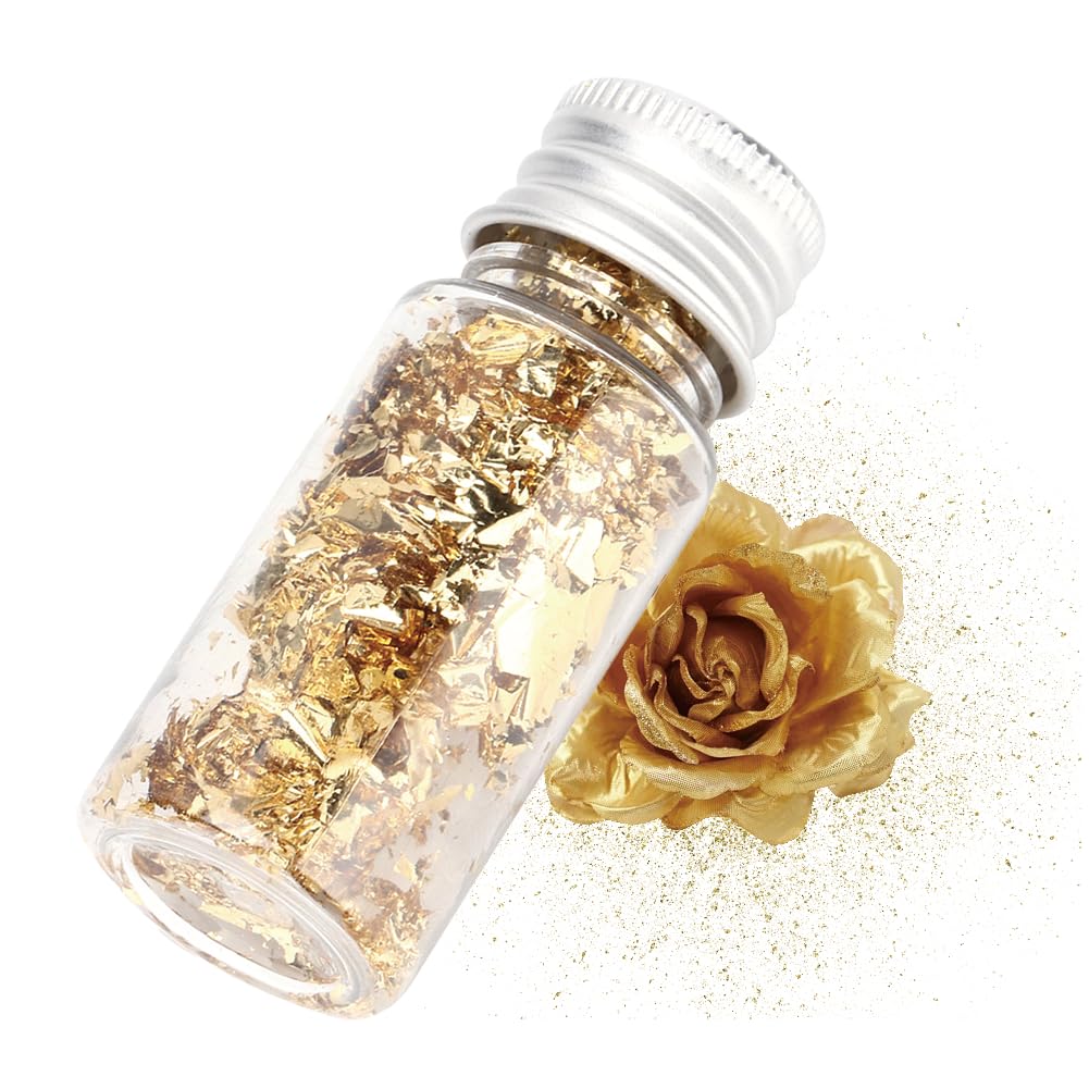 Lwuey Decorating Flakes, Gold Leaf Cake Decoration Flake Goldlen Toppers Gilding Foil Decor Imitation Metallic Decorative Drink Cooking Chocolates Cakes Drinks Dessert Cupcake Makeup 2PCS