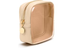 Wandering Nature Clear Makeup Bag for Purse Mini Make up Cute Cosmetic Bag Pouch for Women with Slip-in Pockets Travel Toiletry Essentials Eco Vegan Leather Organizer Bags(Patent Pending)