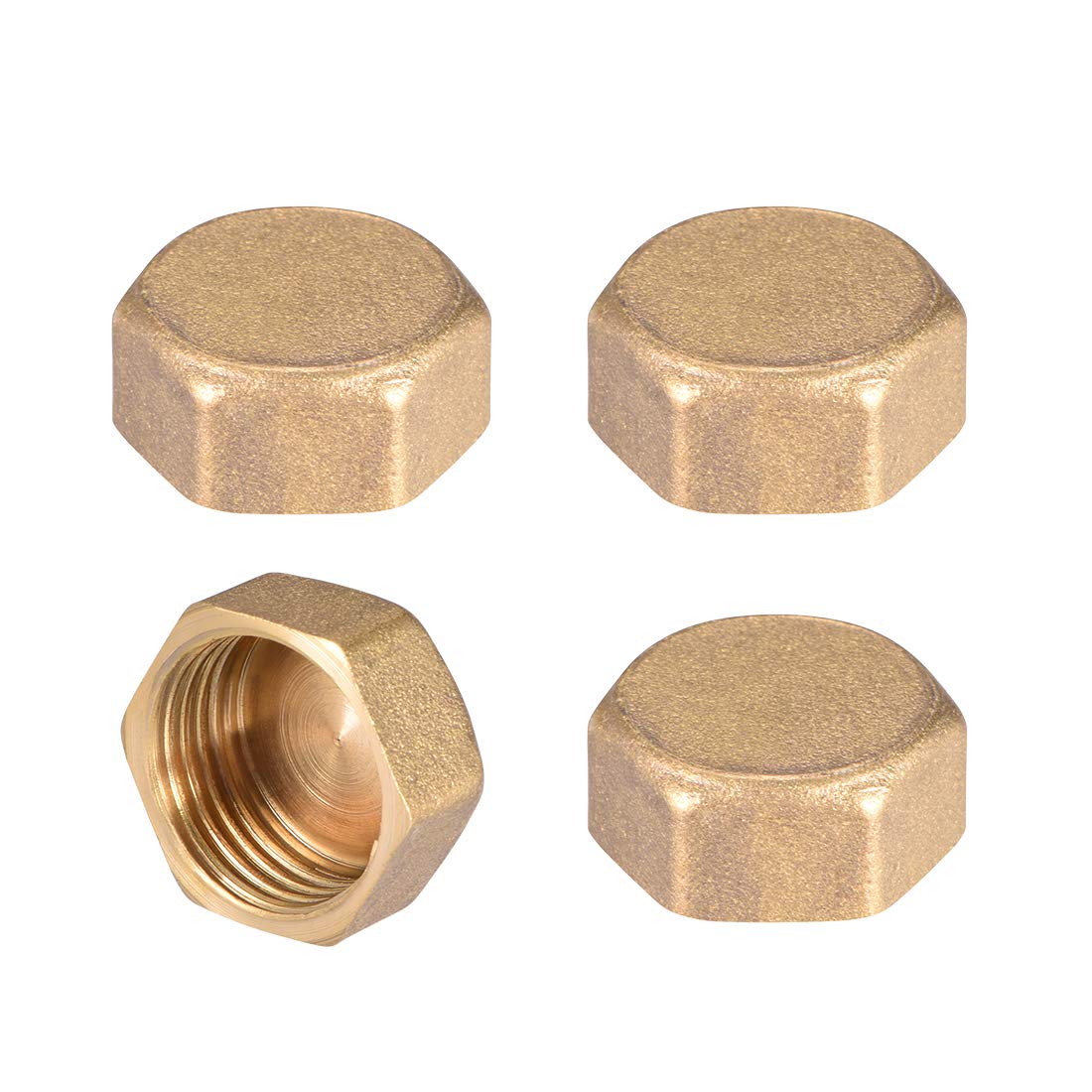 sourcing map G1/2 Pipe Fitting Cap, Brass Hex Female Thread Hose Connector, for Garden and Outdoor Water Pipes Nozzle Joints, 4Pcs