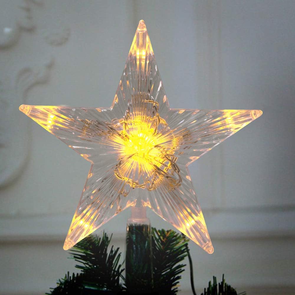 Tree Toppers - Christmas Tree Topper Star with LED Lighted Star Treetop Rustic Holiday Tree Toppers Battery Powered for Indoor Xmas Ornaments Party Home Decoration Warm White