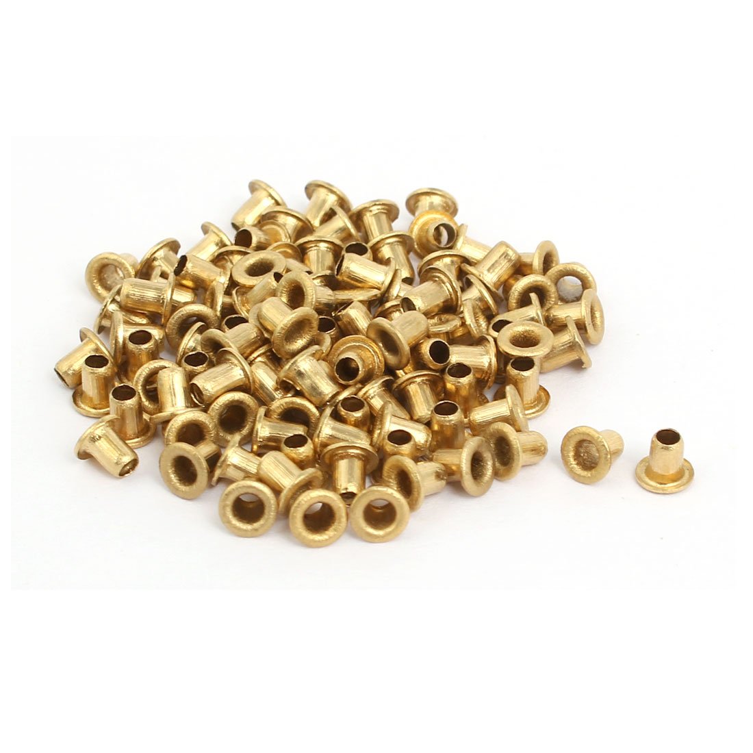 Sourcingmap 100pcs M2.3 x 3mm Brass Plated Metal Hollow Eyelets Rivets Gold Tone