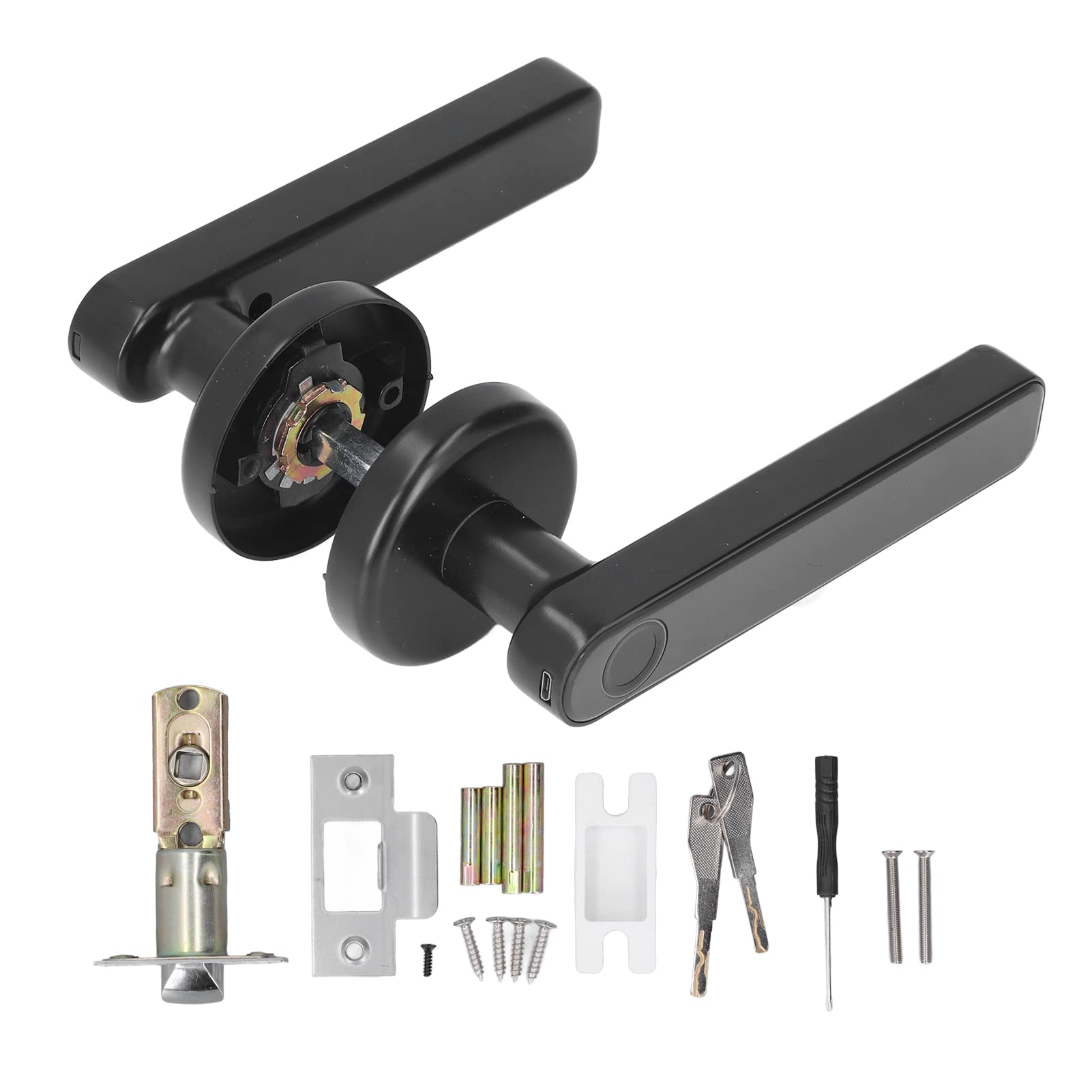 Smart Door Handle, Fingerprint Door Lock Single Row Electronic Password Room Door Smart Fingerprint Identification Lock for Home, Biometrics(Black)