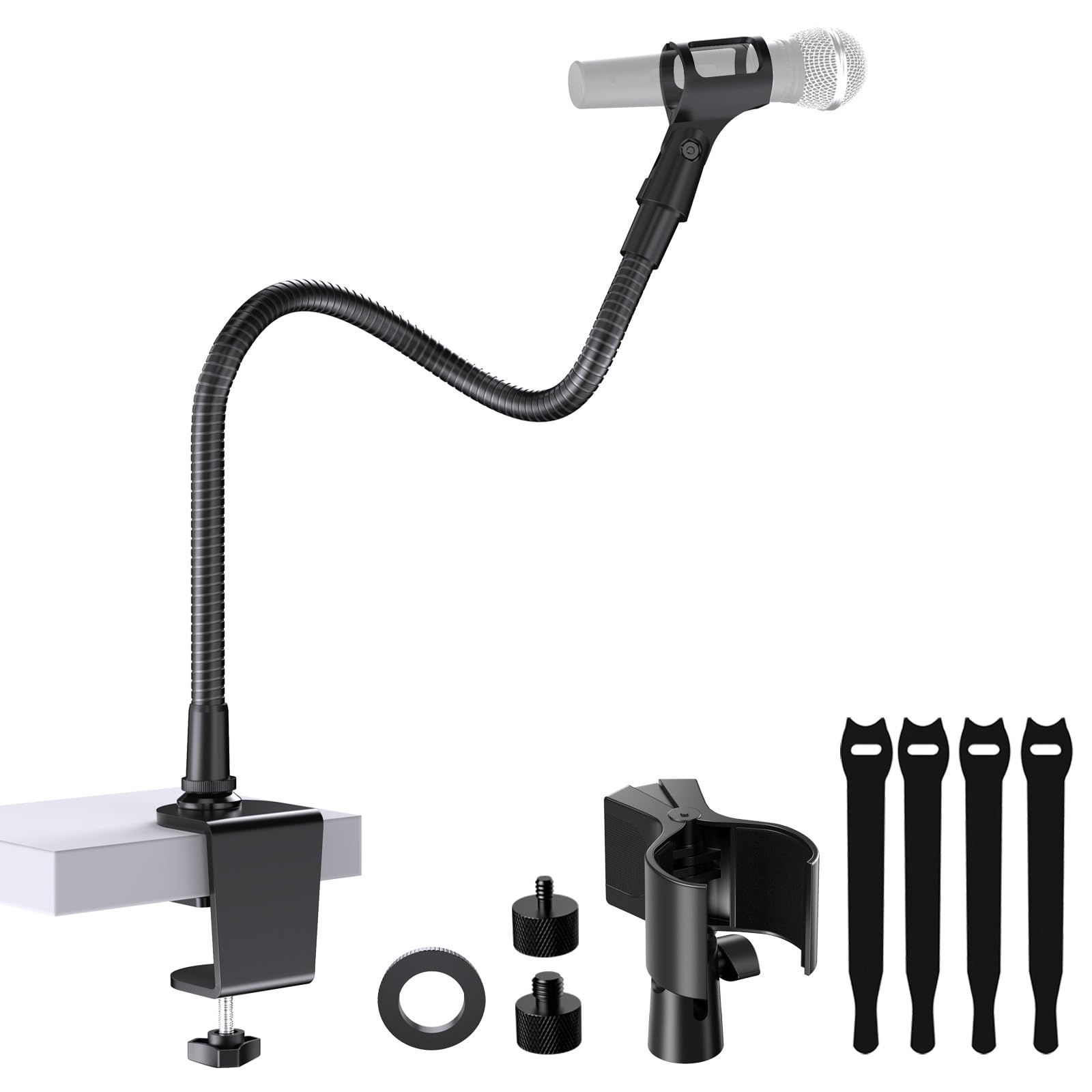 Photo 1 of 19" Gooseneck Microphone Stand?Heavy Duty Weighted?with Desk Clamp, Flexible Gooseneck Arm, and Mic Clip Holder. Includes 1/4" & 3/8" Adapters. Ideal for Podium, Church, Lecture, and Recording Studio