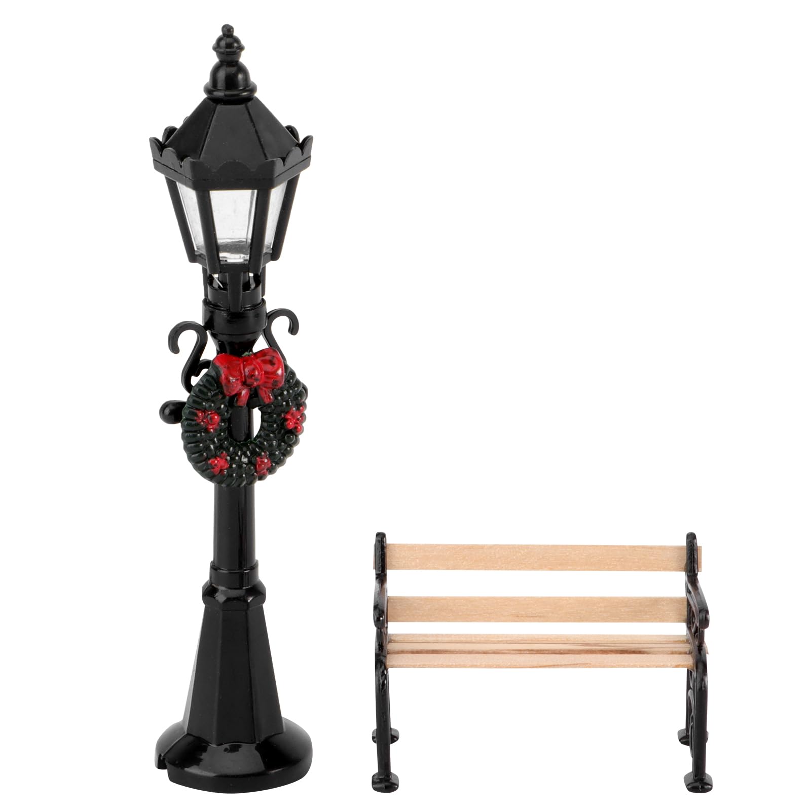 jojofuny Miniature Dollhouse Street Lamp and Iron Chair Set 1/12 Scale Outdoor Garden Furniture Accessories for Dolls House Scenes and Christmas Decoration