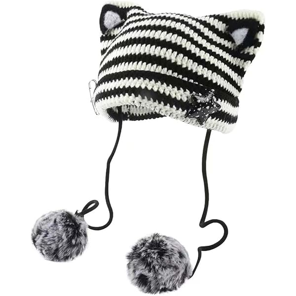帽子 andwang Fluffy cat knit hat Acubi Cat Ear Beanie Y2K Emo Knitted Hat Gyaru Cutecore