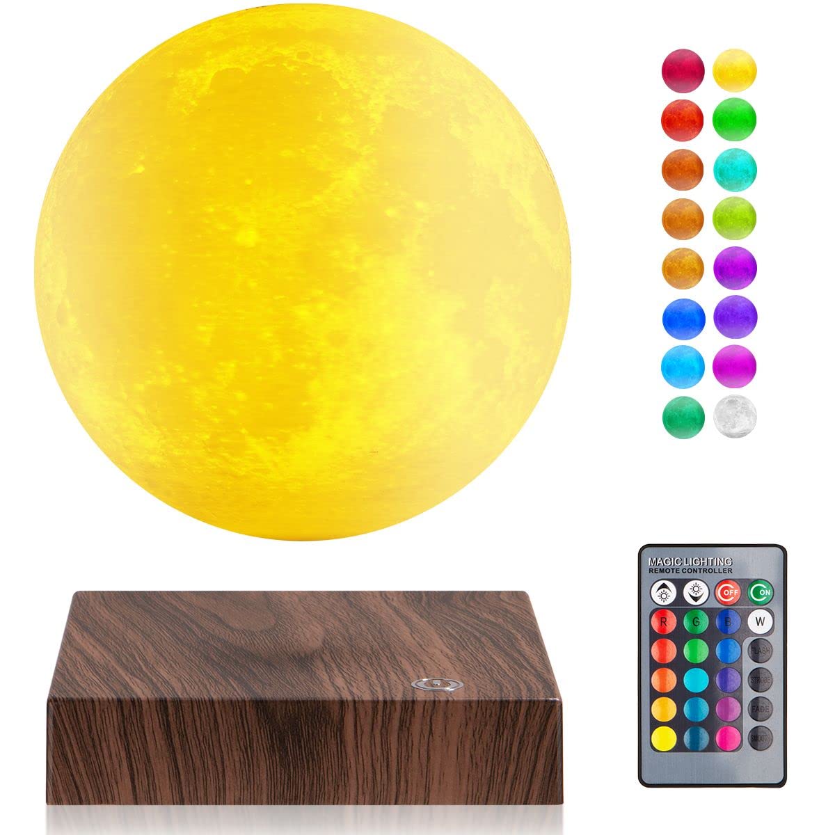 UVEHAS Magnetic Floating Moon Lamp - Spinning 3D Printing Moon Lamp Levitating 16 Colors LED Moon Light for Holiday Gifts Home Decor Night Lights