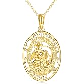 KECHO 14K Real Gold Patron Saint Necklace Religious Protection Pendant 14K Solid Gold Jewelry Gifts for Men Women