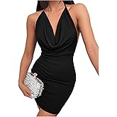 SweatyRocks Women's Halter Mini Dresses Backless Cowl Neck Sleeveless Cocktail Party Dress