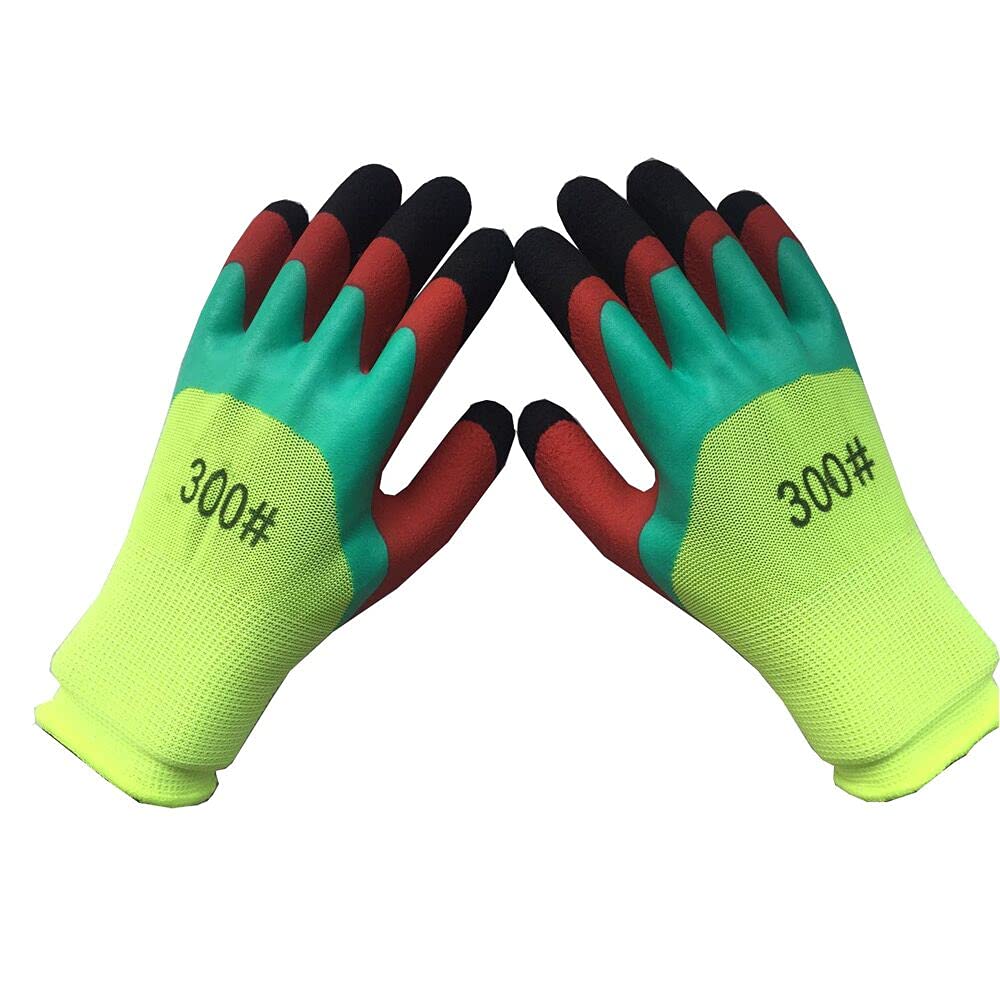 5 pairs Gardening Gloves Work Gloves Waterproof,Fingertips Thickening Latex Coated ,Cut Stab-resistant,Non-slip Thorn Proof for Builders,Mechanic,Welding fit Medium/Large(green)