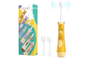 NELL&WELL Kids Electric Toothbrush, 2-Min Timer, 3 Modes with Memory, IPX 7 Waterproof, Battery Powered Kids Toothbrush with 3 Soft Bristles Heads for Children Boys and Girls Ages 3+