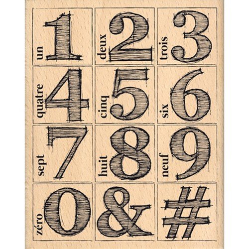 Florilèges Design Scrapbook Stamp Double Numbers, Wood Rubber, Beige, 10 x 8 x 2,5 cm