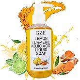 GZE Lemon Turmeric Kojic Acid Liquid Soap - Brightening & Purifying Body Wash for Daily Use - 250ml Refreshing Shower Gel with Natural Ingredients