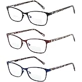 SUNAMOY Small Bifocal Reading Glasses Women Blue Light Computer Reader Clear Top Cateye Ladies Designer Stylish Eyeglasses