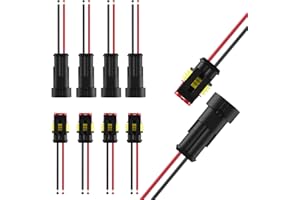 MUYI 2 Wire Connector 16AWG 5 Kits 2 Pin Waterproof Connectors with 10cm Pigtail 1.5mm Series Rubber Seal and Electrical Terminals