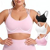 FITTIN Strappy Sports Bras for Women: Padded Full Coverage 3 Pack Sport Bra for Yoga Pilates - for Large Bust Woman Cup C-DDD