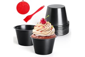 Quyimy 10 Pcs Nonstick Popover Pan, Individual Muffin Cupcake Pan Carbon Steel Pudding Cups with Oil & Dish Brush, Chocolate 