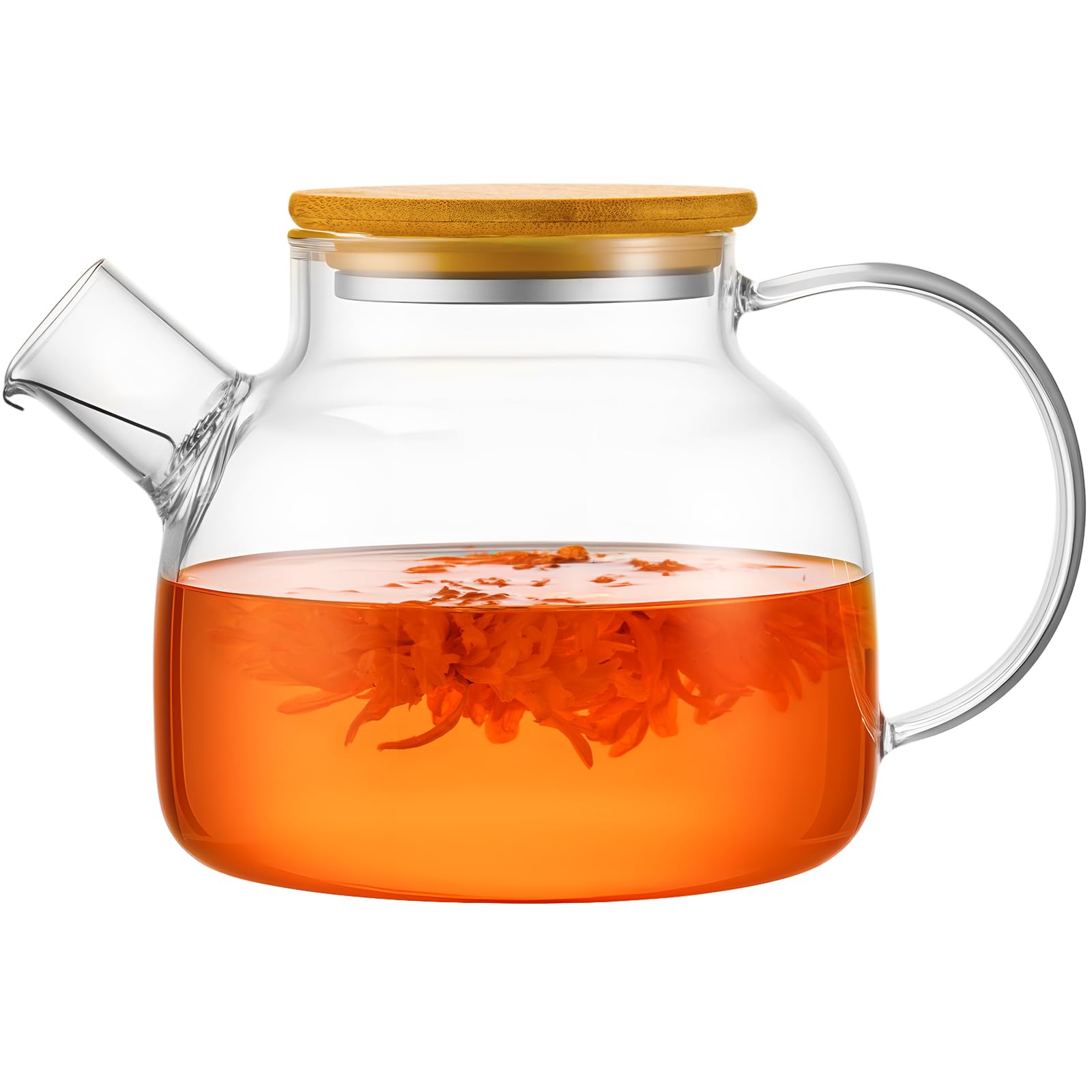 View 1 of *dirty. PARACITY Glass Teapot Stovetop 34oz/1000ml, Borosilicate Clear Tea Kettle with Removable 18/8 Stainless Steel Infuser,Glass Tea Kettle with Wooden Lid, Teapot for Loose Leaf Tea Fruit Tea Fragrant Tea