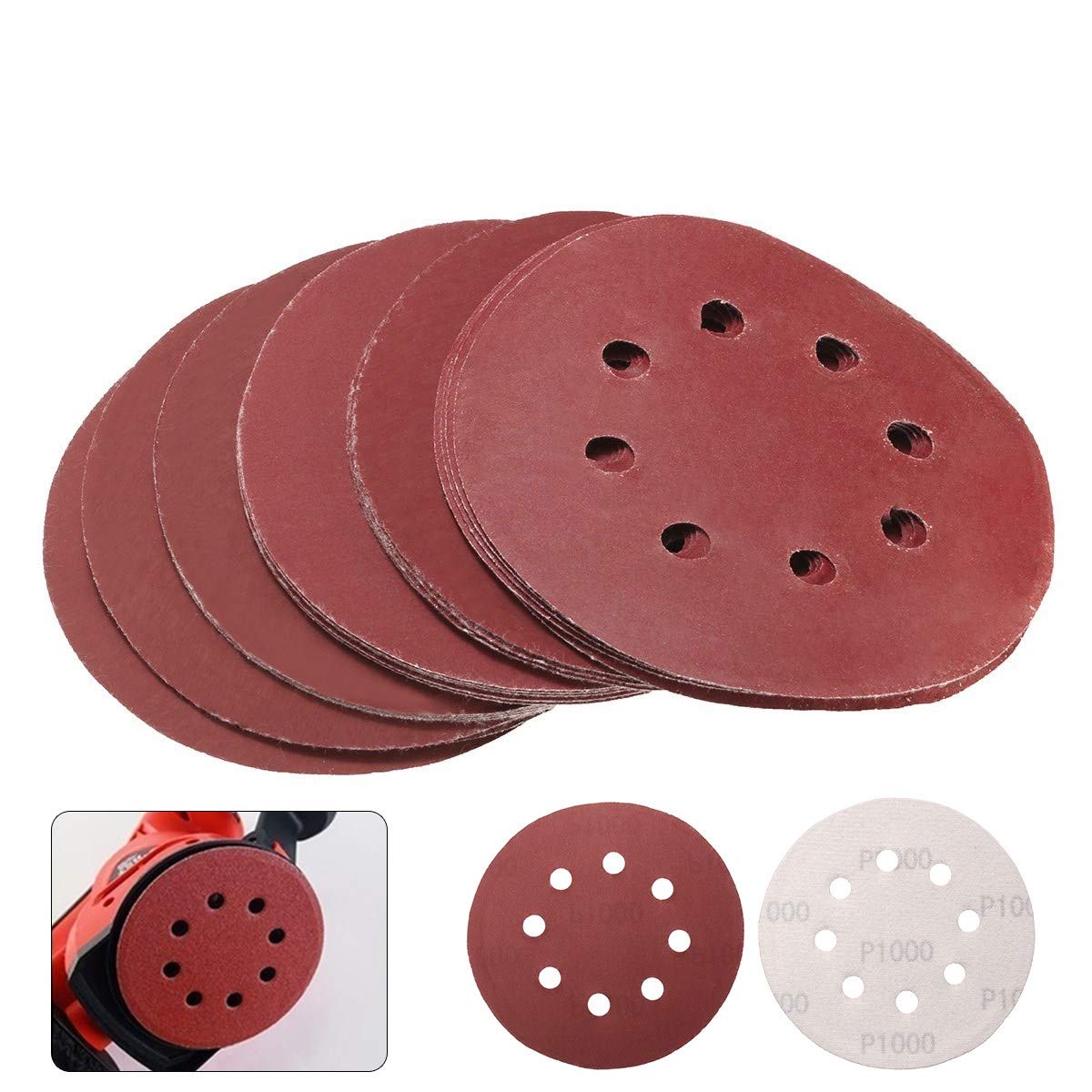 TOPWA 25PCS Sanding Discs Pads Hook and Loop Sanding Sheets Discs Pads 800 1000 1200 1500 2000 Grit 5 inch Assorted Orbital Sander Round Sandpaper Tool for Random Orbital Sander 8-Hole