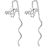 VONALA Moon Star Threader Earrings Sterling Silver Long Earrings for Women Hypoallergenic Tassel Chain Earrings for Teen Girls