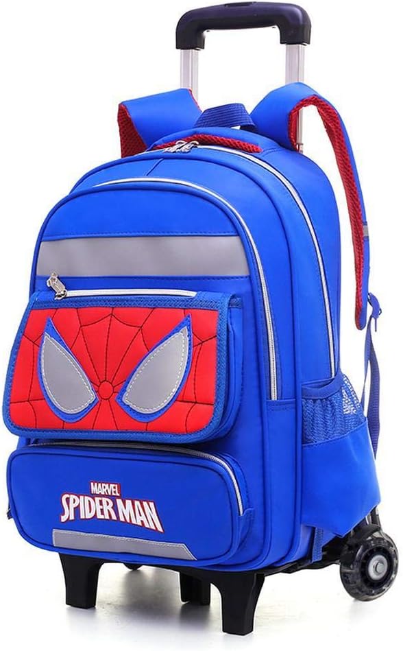 Spiderman Backpack With Wheels Boys Backpack School Bag Kids Trolley Bag Rolling Backpack For Boys Childrens,Skyblue-2wheels