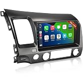 Car Stereo Radio for Honda 2006 2007 2008 2009 2010 2011 with Wireless Carplay &amp; Android Auto,9 Inch 1080P Touch Screen for Civic Radio with Airbag Indicator Bluetooth FM Mirror Link SWC Camera