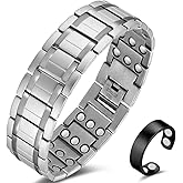 Cigmag 3X Magnetic Bracelets for Men Ultra Strength Titanium Steel Bracelet Wrist Adjustable with Sizing Tools (Silver with Ring)