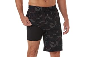 BRISIRA Mens Swim Trunks 9 Inch Inseam Board Shorts with Compression Liner Swimsuit Bathing Suit Quick Dry Cargo Pocket