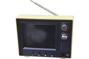USB Rechargeable Vintage Mini TV Toy 1:12 Scale with LCD Screen, 180° Rotatable Antenna, Plays Video Dollhouse Furniture DIY 