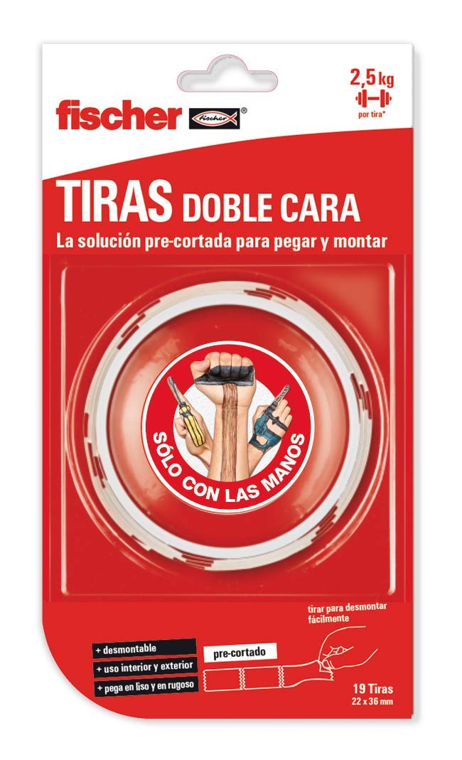 fischer SCLM 19 Pcs Pre-Cut Double Sided Adhesive Tape for Wall Mounting No Drilling or Drilling Elastic Material Easy Application