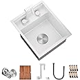 TORVA RV Kitchen Sink, 15 x 18 x 9 Inch Undermount Bar Sink 16 Gauge Stainless Steel Single Bowl Sink with Foldable Faucet Cutting Board, White