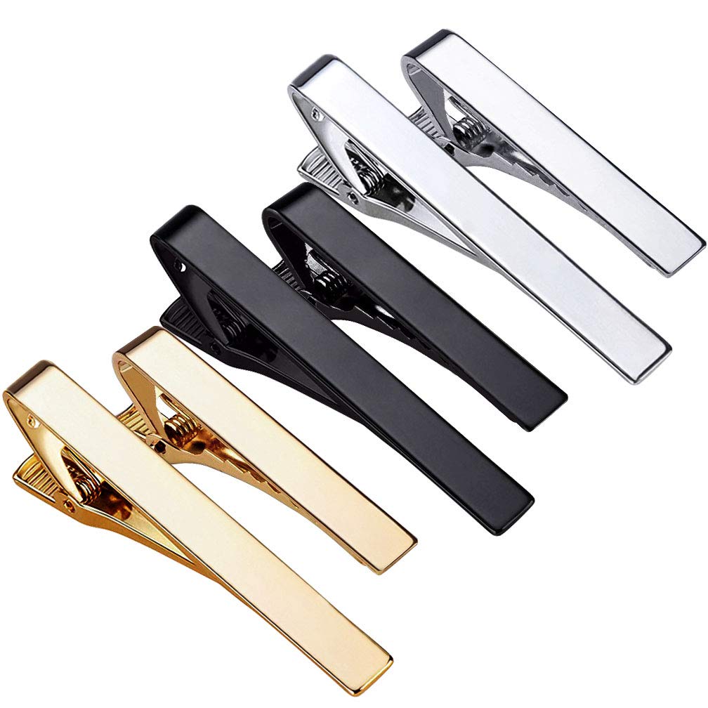 ALBOYI 6 | 8 Pack Men’s Tie Clips Set, Metal Skinny Tie Bars with Square Edges, Classic Tie Tack Necktie Clips for Business, Wedding & Formal Wear(Silver, Gold, Black)