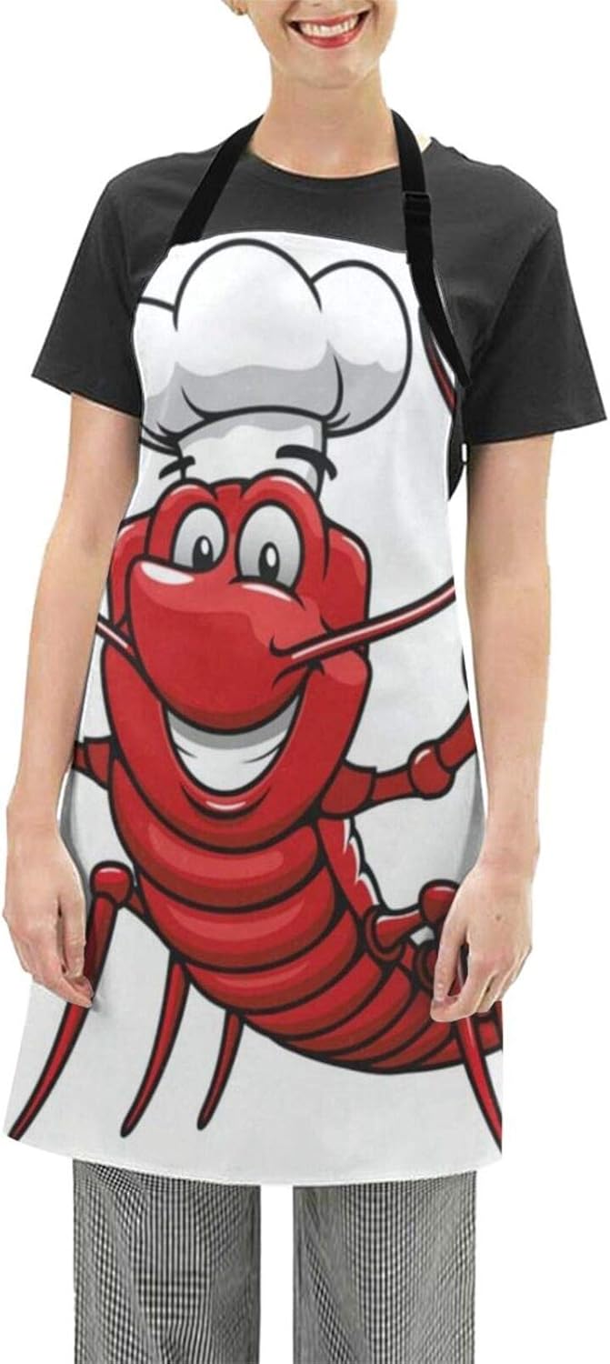 Aprons for Women Funny Cartoon Red Lobsters with Chef Hat Apron Cooking