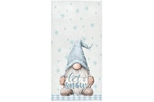 Pfrewn Winter Gnomes Let it Snow Hand Towels for Bathroom Christmas Elf Blue Snowflakes Plaid Blue Kitchen Dish Hanging Towels Multipurpose for Shower Guest Towel Xmas Holiday Decorations 16x30 in