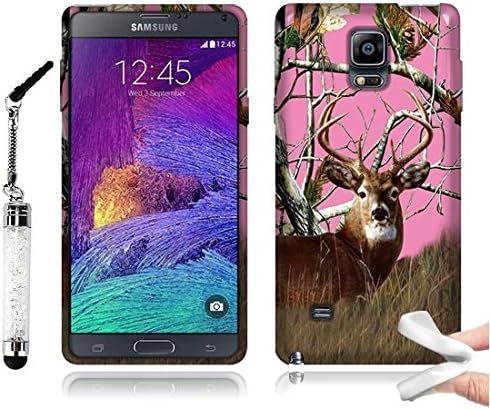 Tadnil Bundle Samsung Galaxy Note 4 N910 Flexible Slim Rubber TPU Skin Protector Cover Case - Pink Deer Hunter + Crystal Stylus